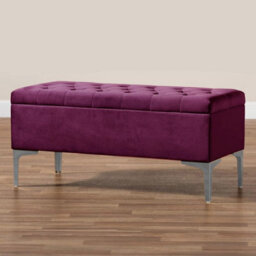90Cm Modena Upholstered Ottoman Storage Bench, Red Plush Velvet Tufted End Of Bed Shoes Box, Entryway Ottoman Footstool