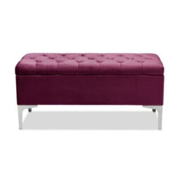 90Cm Modena Upholstered Ottoman Storage Bench, Red Plush Velvet Tufted End Of Bed Shoes Box, Entryway Ottoman Footstool - thumbnail 2