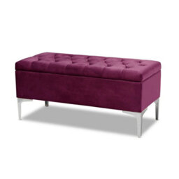 90Cm Modena Upholstered Ottoman Storage Bench, Red Plush Velvet Tufted End Of Bed Shoes Box, Entryway Ottoman Footstool - thumbnail 3