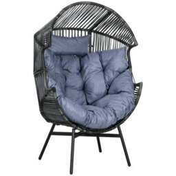 Outsunny Rattan Leisure Chair W/ Cushion, Garden Egg Chair With Headrest, Grey - thumbnail 2
