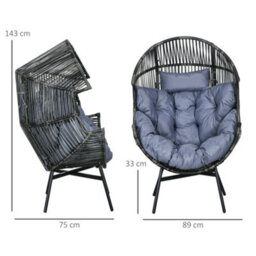 Outsunny Rattan Leisure Chair W/ Cushion, Garden Egg Chair With Headrest, Grey - thumbnail 3