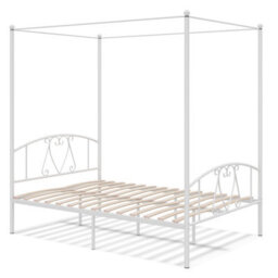 Costway Double Size Metal Canopy Bed Frame 4-Poster Modern Platform Wooden Slat Support - thumbnail 2
