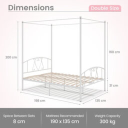Costway Double Size Metal Canopy Bed Frame 4-Poster Modern Platform Wooden Slat Support - thumbnail 3