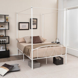 Costway Double Size Metal Canopy Bed Frame 4-Poster Modern Platform Wooden Slat Support - thumbnail 4