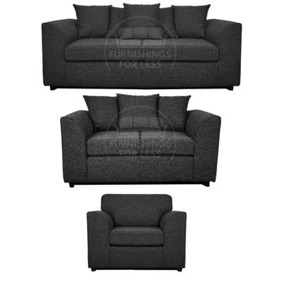 Furnishings For Less UK Paris Charcoal Boucle Fabric 3 Piece Sofa Suite 3 2 1 Scatter - image 1