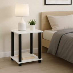 2Tier White Side Table Bedside Table With Storage Shelf Nightstand Storage Table - thumbnail 1