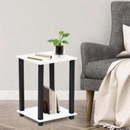 2Tier White Side Table Bedside Table With Storage Shelf Nightstand Storage Table - thumbnail 4
