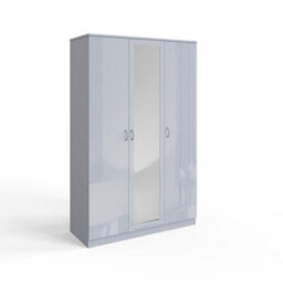 Fwstyle 3 Door Triple Mirrored Wardrobe Grey Gloss Scratch Resistant Bedroom Furniture - thumbnail 3