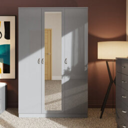 Fwstyle 3 Door Triple Mirrored Wardrobe Grey Gloss Scratch Resistant Bedroom Furniture - thumbnail 2