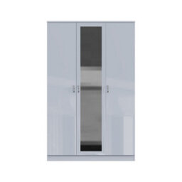 Fwstyle 3 Door Triple Mirrored Wardrobe Grey Gloss Scratch Resistant Bedroom Furniture - thumbnail 4