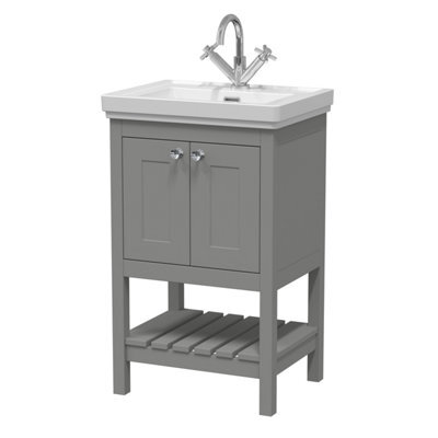Balterley Coppenhall Bathroom Floor Standing 1 Drawer Vanity & 1 Tap Hole Basin, Cool Grey, 531mm - image 1
