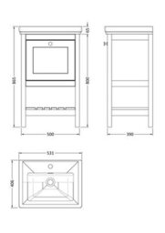 Balterley Coppenhall Bathroom Floor Standing 1 Drawer Vanity & 1 Tap Hole Basin, Cool Grey, 531mm - thumbnail 8