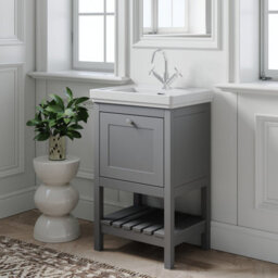 Balterley Coppenhall Bathroom Floor Standing 1 Drawer Vanity & 1 Tap Hole Basin, Cool Grey, 531mm - thumbnail 4