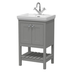 Balterley Coppenhall Bathroom Floor Standing 1 Drawer Vanity & 1 Tap Hole Basin, Cool Grey, 531mm - thumbnail 1