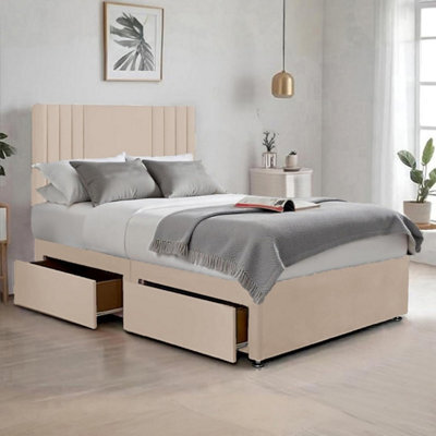 Cream Plush Sawana 4Ft Small Double Bed With 20 Inch Headboard With Mattress And 2Drawers - image 1