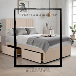 Cream Plush Sawana 4Ft Small Double Bed With 20 Inch Headboard With Mattress And 2Drawers - thumbnail 3
