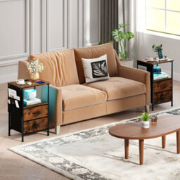Gainoom Bedside Table Narrow Couch Table End Table With Charging Station For Bedroom Living Room Rustic Brown - thumbnail 7