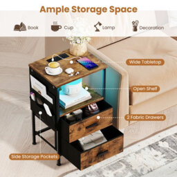 Gainoom Bedside Table Narrow Couch Table End Table With Charging Station For Bedroom Living Room Rustic Brown - thumbnail 8
