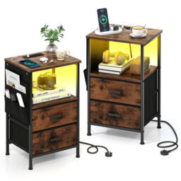 Gainoom Bedside Table Narrow Couch Table End Table With Charging Station For Bedroom Living Room Rustic Brown - thumbnail 3