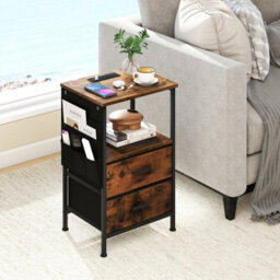 Gainoom Bedside Table Narrow Couch Table End Table With Charging Station For Bedroom Living Room Rustic Brown - thumbnail 6