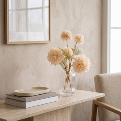 Candlelight Cream 24Cm Kiku Artificial Floral Arrangement In Clear Glass Vase - image 1