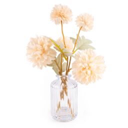 Candlelight Cream 24Cm Kiku Artificial Floral Arrangement In Clear Glass Vase - thumbnail 2