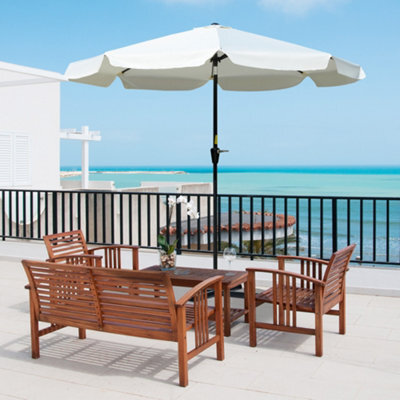 Outsunny 2.7M Patio Umbrella Garden Parasol With Crank, Ruffles, 8 Ribs, White - image 1