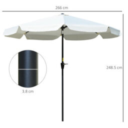 Outsunny 2.7M Patio Umbrella Garden Parasol With Crank, Ruffles, 8 Ribs, White - thumbnail 3