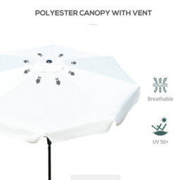 Outsunny 2.7M Patio Umbrella Garden Parasol With Crank, Ruffles, 8 Ribs, White - thumbnail 6