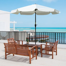 Outsunny 2.7M Patio Umbrella Garden Parasol With Crank, Ruffles, 8 Ribs, White - thumbnail 1