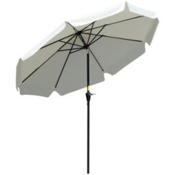 Outsunny 2.7M Patio Umbrella Garden Parasol With Crank, Ruffles, 8 Ribs, White - thumbnail 2