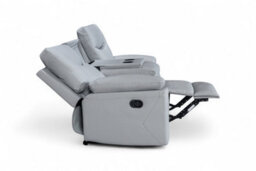 Faux Leather Light Grey 3 Seater Manual Recliner Sofa Columbia - thumbnail 7