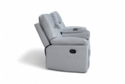 Faux Leather Light Grey 3 Seater Manual Recliner Sofa Columbia - thumbnail 6