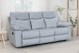 Faux Leather Light Grey 3 Seater Manual Recliner Sofa Columbia - thumbnail 2