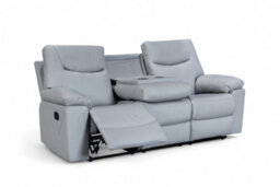 Faux Leather Light Grey 3 Seater Manual Recliner Sofa Columbia - thumbnail 5