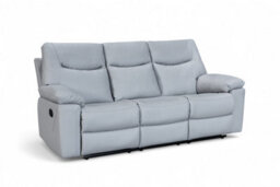 Faux Leather Light Grey 3 Seater Manual Recliner Sofa Columbia - thumbnail 4