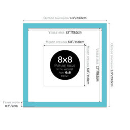 "8X8"" Turquoise Picture Frame - 8X8"" Square Frame With 6X6"" Mount For 8X8""/6X6"" Pictures Art Deco Style Room Decor, 1 Pack" - thumbnail 2