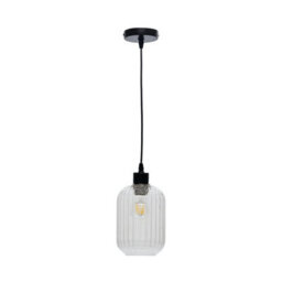 First Choice Lighting Batley Clear Ribbed Glass Easy Fit Pendant Shade - thumbnail 2