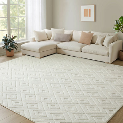 Bedlooms Cream High Low Pile Rug 200X290Cm, Soft Thick Piles, Zig Zag Pattern, Modern Area Rugs And Living Room Rug - image 1