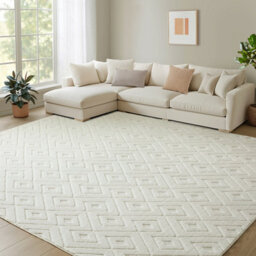 Bedlooms Cream High Low Pile Rug 200X290Cm, Soft Thick Piles, Zig Zag Pattern, Modern Area Rugs And Living Room Rug - thumbnail 1