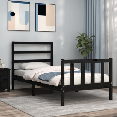 Berkfield Bed Frame With Headboard Black Small Single Solid Wood - image 1