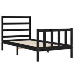 Berkfield Bed Frame With Headboard Black Small Single Solid Wood - thumbnail 5
