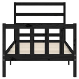 Berkfield Bed Frame With Headboard Black Small Single Solid Wood - thumbnail 6
