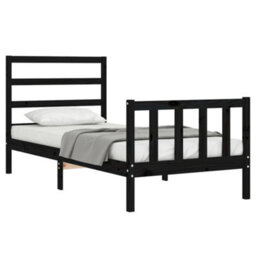 Berkfield Bed Frame With Headboard Black Small Single Solid Wood - thumbnail 3