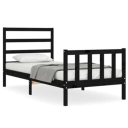 Berkfield Bed Frame With Headboard Black Small Single Solid Wood - thumbnail 2