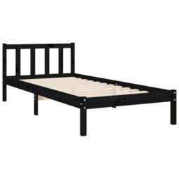 Berkfield Bed Frame With Headboard Black Small Single Solid Wood - thumbnail 9
