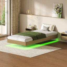 Matteo Modern Floating Bed With Led Ambient Lighting And Integrated Charging - Oak Finish, 90 X 200 Cm - thumbnail 1