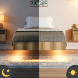 Matteo Modern Floating Bed With Led Ambient Lighting And Integrated Charging - Oak Finish, 90 X 200 Cm - thumbnail 4