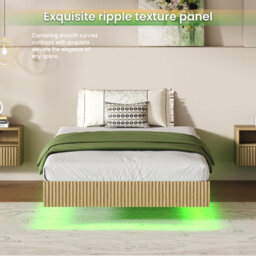 Matteo Modern Floating Bed With Led Ambient Lighting And Integrated Charging - Oak Finish, 90 X 200 Cm - thumbnail 5
