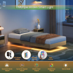 Matteo Modern Floating Bed With Led Ambient Lighting And Integrated Charging - Oak Finish, 90 X 200 Cm - thumbnail 6